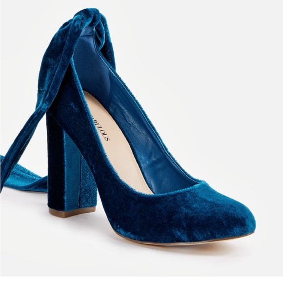 Just Fab velvet teal ankle tie block heal pun size 9 New no box - Picture 2 of 11